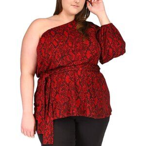 NEW Michael Kors One-Shoulder Beltd Python/Rep Tunic Top Crimson Sz. Plus 1X $88